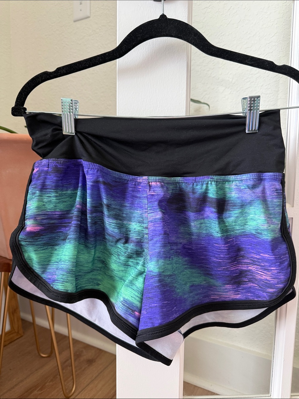 lululemon athletica Black-Waist Purple & Teal Print Running Shorts